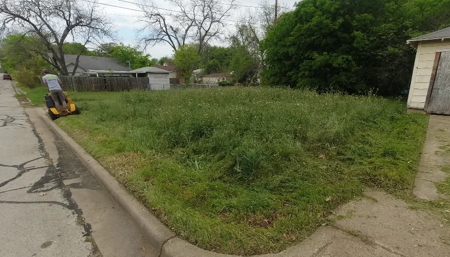 lawn care aiken sc before backyard — patchy overgrown grass with bare spots before service