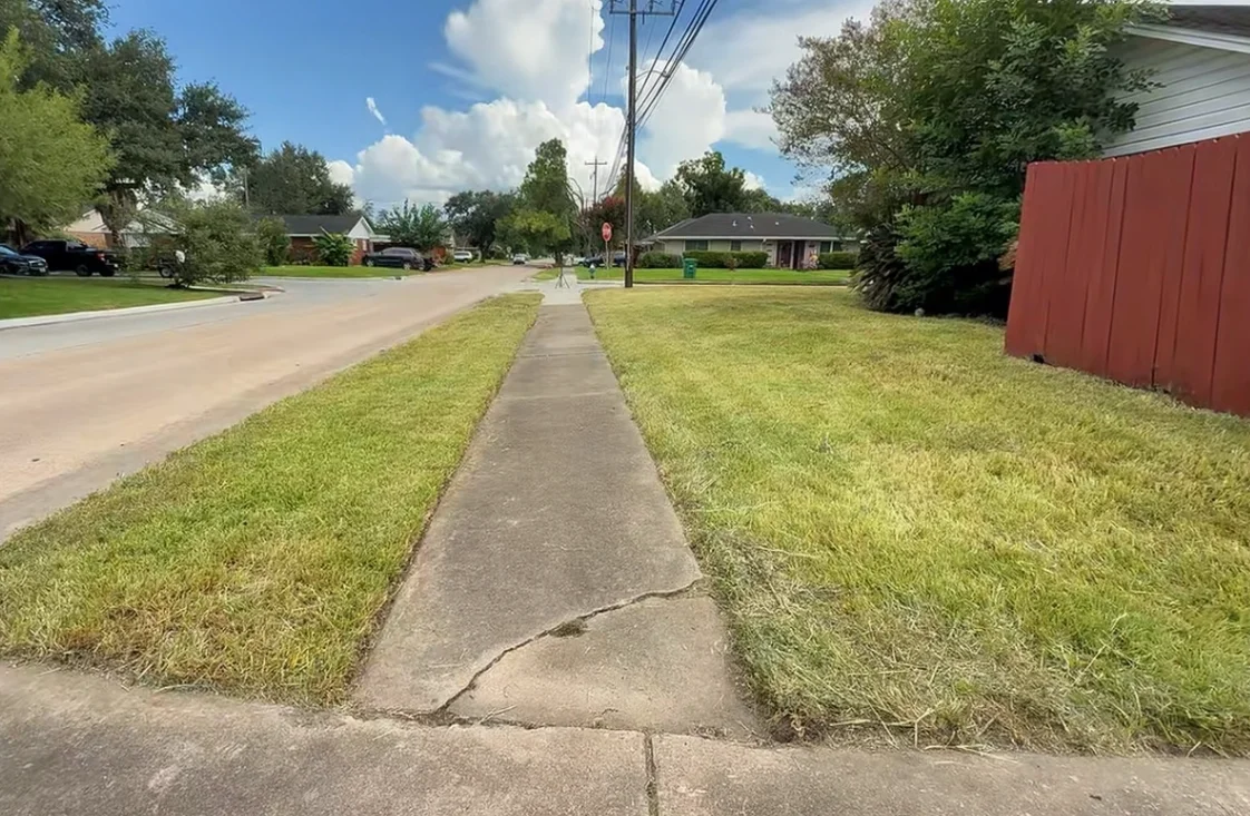 lawn maintenance aiken sc after — freshly mowed grass with defined edges and clean driveway border